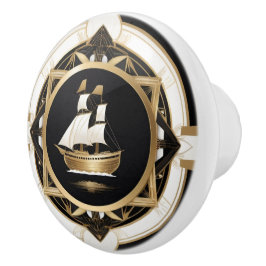 Art Deco Vintage Frakt Black White Guld Nautical Knopp