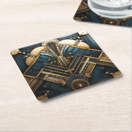 Art Deco Vintage Geometric Guld Teal Elegant Underlägg Papper Kvadrat