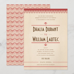 Art Deco Vintage Grunge Red and Parchment Bröllop Inbjudningar