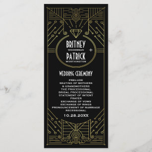 Art Deco Vintage Guld och Svarta Bröllopsprogram Program