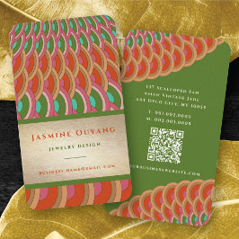 Art Deco Vintage Guld Scallop Fläkt Mönster Asien Visitkort