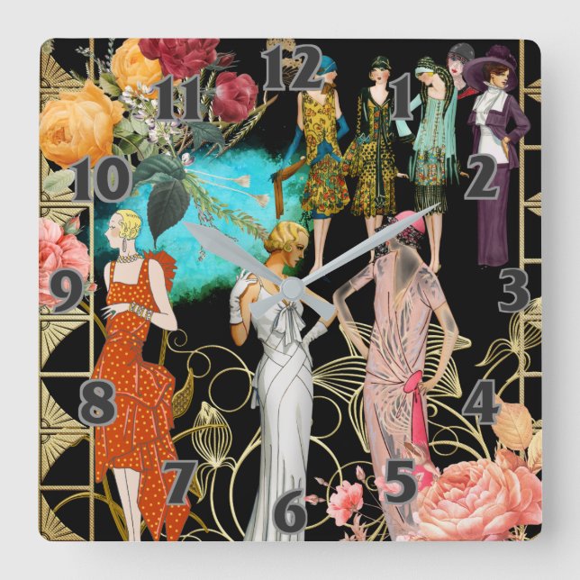 Art Deco Vintage Mode akrylväggslås Fyrkantig Klocka (Framsida)