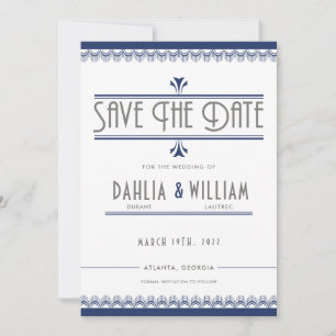 Art Deco Vintage Navy Blue och Silver Spara Datumet