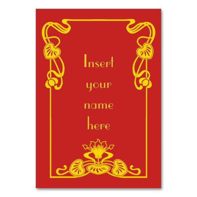 Art Deco Vintage Red Guld Bordsnummer (Framsidan)
