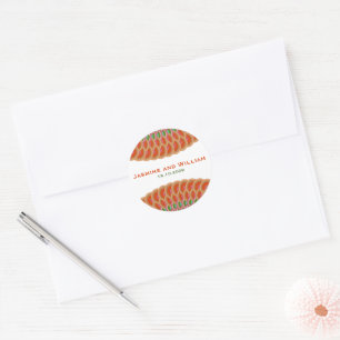 Art Deco Vintage Scallop Fläkt Boho Asian Bröllop Runt Klistermärke