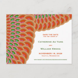 Art Deco Vintage Scallop Mönster Fläkt Spara datum Meddelande Vykort