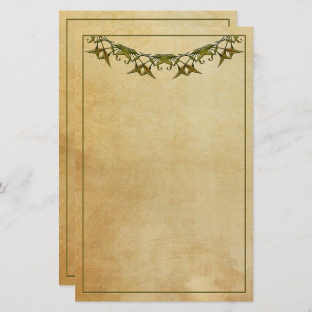 Art Deco Vintage Stationery Papper med Greenery (Fram/baksida)