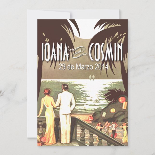 Art Deco Vintage Strandbröllop rosafärgad (Framsida)