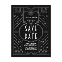 Art Deco Vintage Svarta Bröllop Save The Date-kort