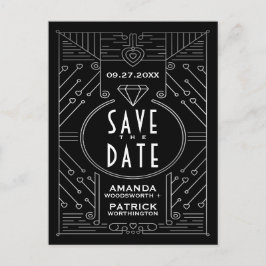 Art Deco Vintage Svarta Bröllop Save The Date-kort Meddelande Vykort