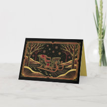 Art Deco Vinter Sleigh Julkort