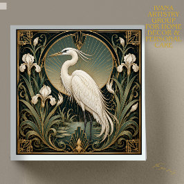 ART DECO VIT HERON KERAMISK PLATTA, VINTAGE ACCEN KAKELPLATTA