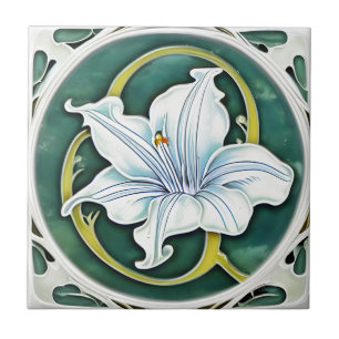 Art Deco Vit Lilja Kakelplatta