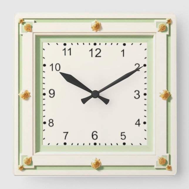Art Deco Vit och Mint Fyrkantig Klocka (Framsida)