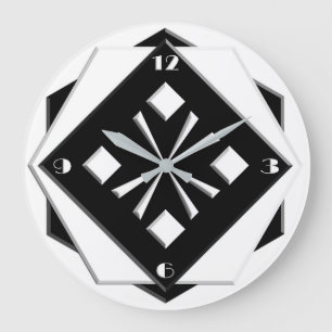 Art Deco vit på svart geometrisk mönster Stor Klocka