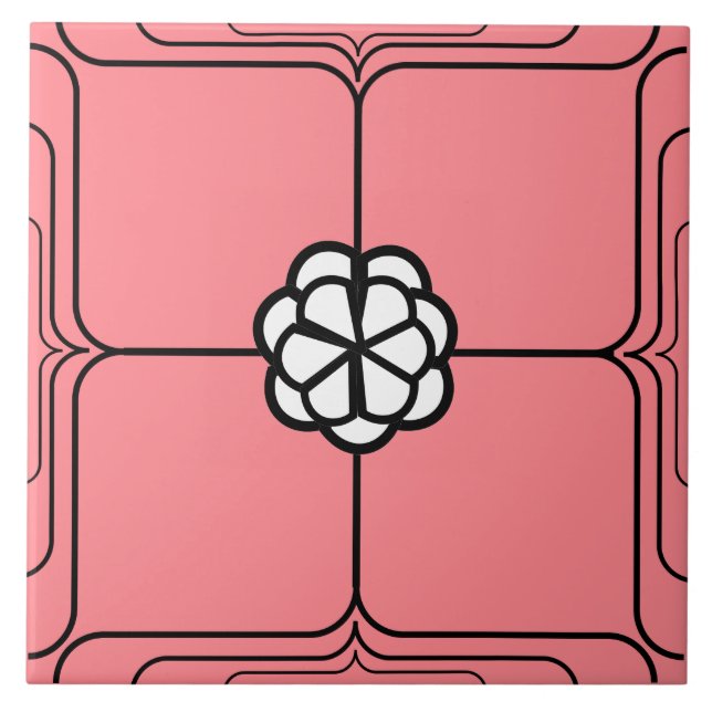 Art Deco Vit ros på Rosa Kakelplatta (Framsidan)