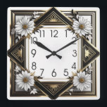 Art Deco-vita blommor Fyrkantig Klocka<br><div class="desc">Underbar klockdesign. Du kommer att kärlek det som andra. Du kan fritt använda den här designen för andra produkter som du gillar eller anpassa och lägga till texten. Följ mig för mer. Tack. Ha en trevlig dag.</div>