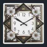 Art Deco-vita blommor Fyrkantig Klocka<br><div class="desc">Underbar klockdesign. Du kommer att kärlek det som andra. Du kan fritt använda den här designen för andra produkter som du gillar eller anpassa och lägga till texten. Följ mig för mer. Tack. Ha en trevlig dag.</div>
