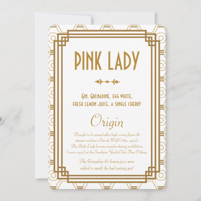 Art Deco Vita Bröllopsdryckskort (Framsida)