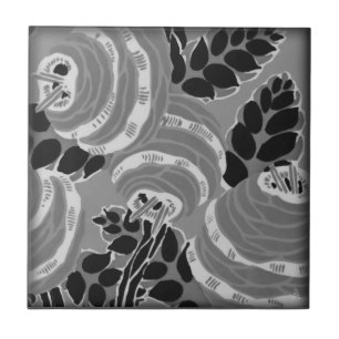 Art Deco Wallblommor - Grått + svart Kakelplatta