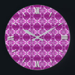 Art Deco wallpaper pattern - deep purple and white Stor Klocka<br><div class="desc">A vintage,  Art Deco wallpaper / tiled pattern - shades of plum,  white and violet,  with a solid deep purple / aubergnine / eggplant background</div>