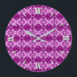 Art Deco wallpaper pattern - deep purple and white Stor Klocka<br><div class="desc">A vintage,  Art Deco wallpaper / tiled pattern - shades of plum,  white and violet,  with a solid deep purple / aubergnine / eggplant background</div>