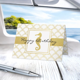 Art Deco Wave Guld Glitter Seahorse Birthday Kort