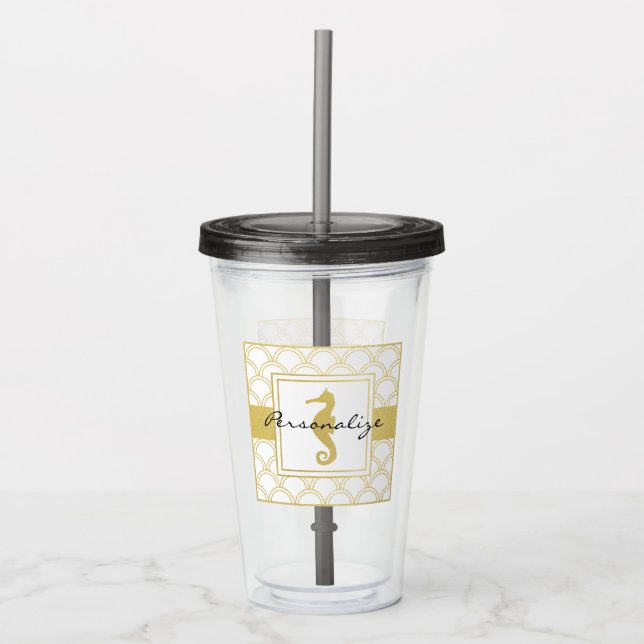 Art Deco Wave Guld Glitter Seahorse Take Away Mugg (Framsida)