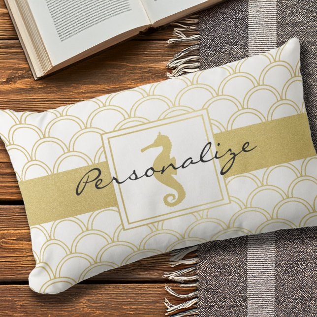 Art Deco Wave Guld Glitter Seahorse Utomhuskudde (Skapare uppladdad)
