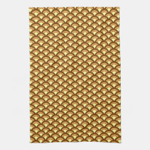Art Deco wave mönster - choklad och gult Kökshandduk