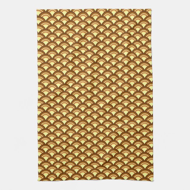 Art Deco wave mönster - choklad och gult Kökshandduk (Vertikal)
