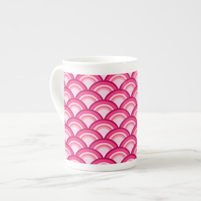 Art Deco wave mönster - fuchsia and coral Benporslin Mugg (Framsida vänster)