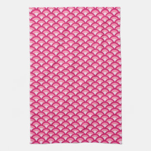 Art Deco wave mönster - fuchsia and coral Kökshandduk
