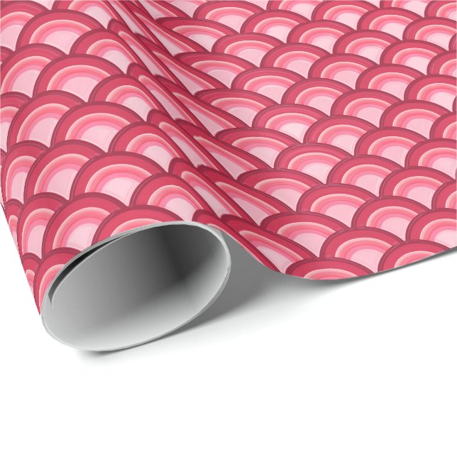Art Deco wave mönster - Red and fuchsia Presentpapper (Rullad Hörn)