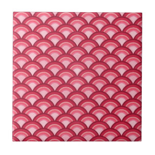 Art Deco wave mönster - röd och fuchsia Kakelplatta