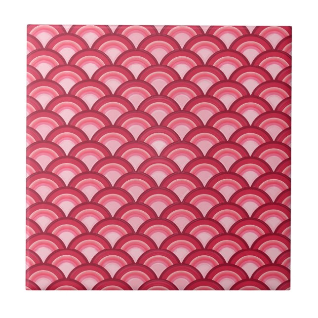 Art Deco wave mönster - röd och fuchsia Kakelplatta (Framsidan)