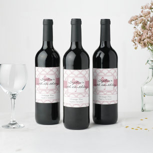 Art Deco Wave Patten Rosa Flamingo Birthday Vinflaska Etikett