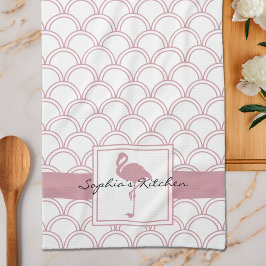 Art Deco Wave Patten Rosa Flamingo Kökshandduk