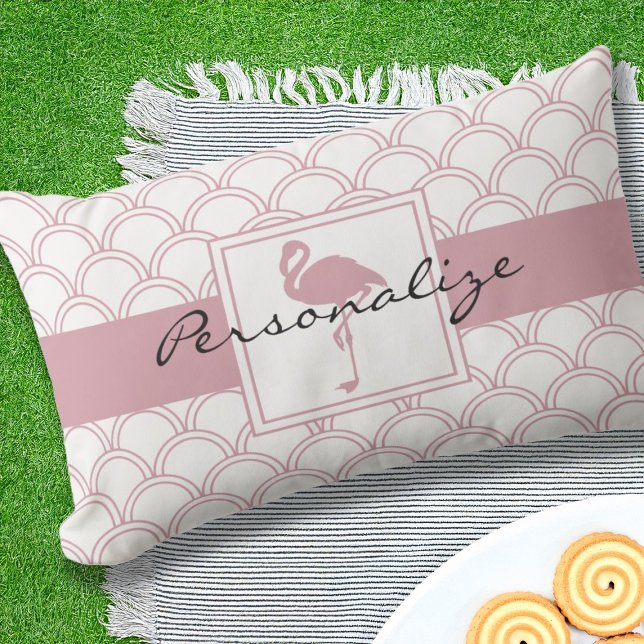 Art Deco Wave Patten Rosa Flamingo Lumbarkudde (Skapare uppladdad)
