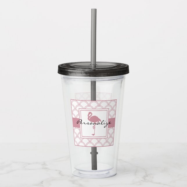 Art Deco Wave Patten Rosa Flamingo Take Away Mugg (Framsida)