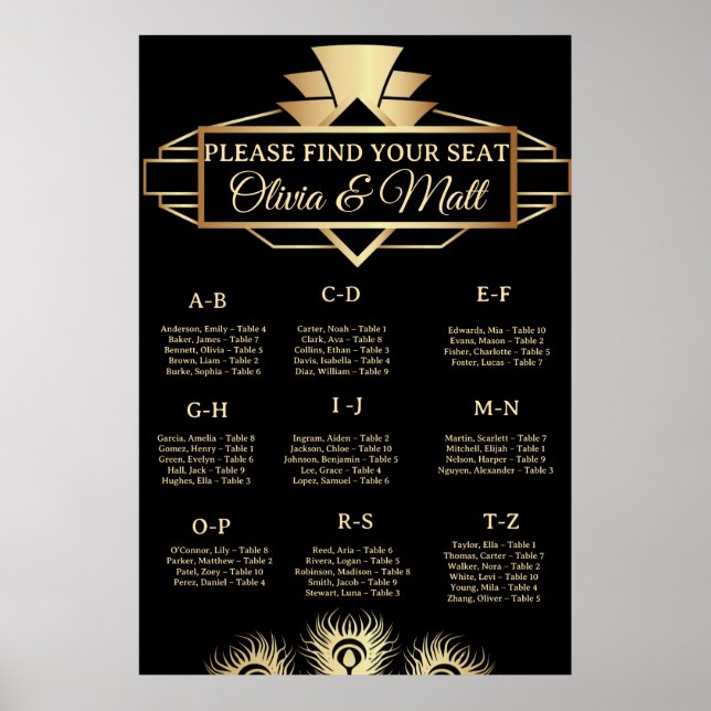  Art Deco Wedding Alphabetical Seating  Poster (Framsidan)