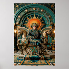 Art Deco Western Cowgirl Drottning Tron Guld Poster