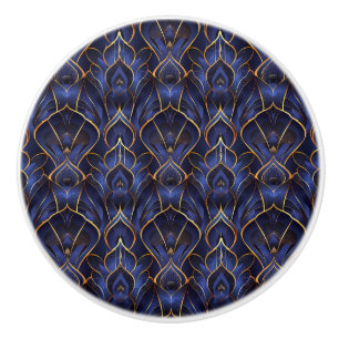 Art Deco Whimsical Vintage Blue-Blommönster Knopp