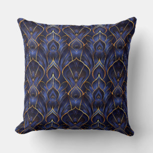 Art Deco Whimsical Vintage Blue-Blommönster Kudde
