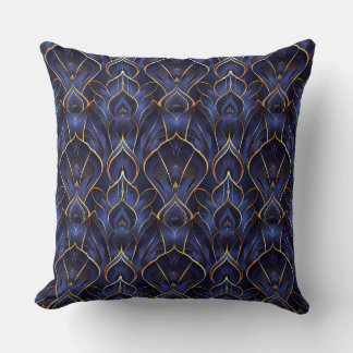 Art Deco Whimsical Vintage Blue-Blommönster Kudde