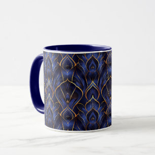 Art Deco Whimsical Vintage Blue-Blommönster Mugg