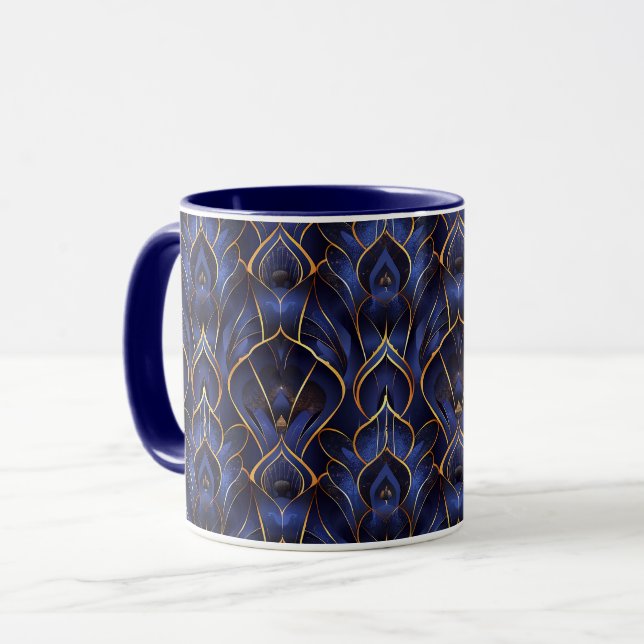 Art Deco Whimsical Vintage Blue-Blommönster Mugg (Framsida vänster)
