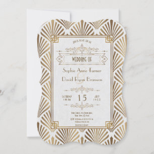 Art Deco White 1920-talet Stil Bröllop Inbjudningar