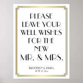 Art Deco White and Guld Guestbook Sign 18x24 Poster