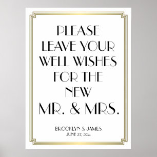 Art Deco White and Guld Guestbook Sign 18x24 Poster